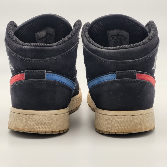 Air Jordan 1 Mid Multi-Color Swoosh Black Red Blue Size 7 US - Picture 5 of 16